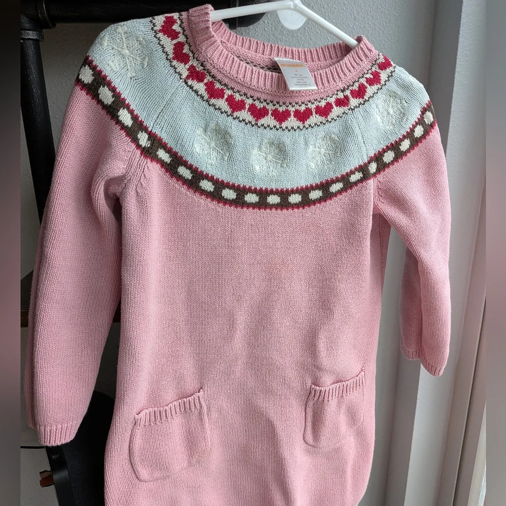 Gymboree Pink Knit Sweater Dress with Patterned Yoke